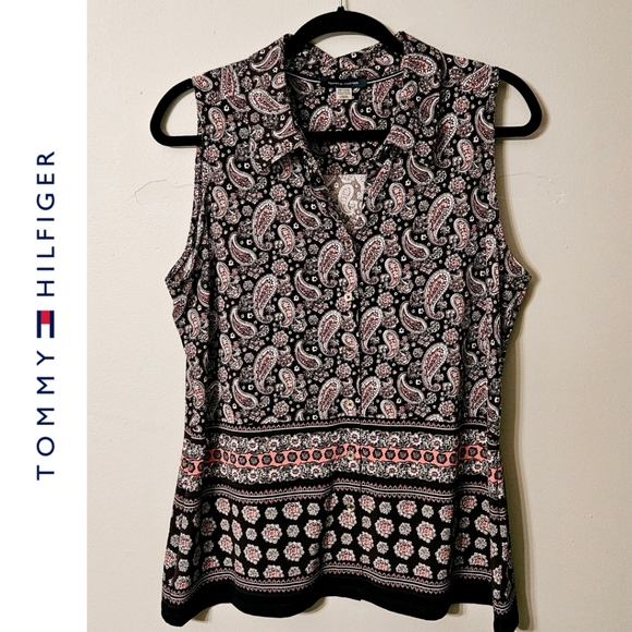 Tommy Hilfiger Tops - Tommy Hilfiger Sleeveless Blouse - Brown, Pink, Cream - Paisley & Floral - Large